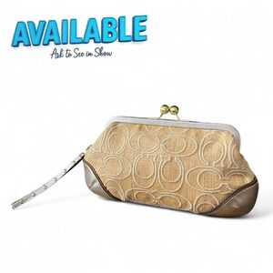 SOLD: Coach Tan and Silver Clutch Wristlet